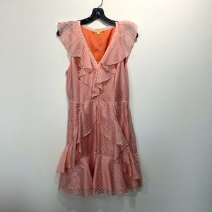 FLIRTY GIANNI BINI WHITE AND BLUSH ROSE STRIPED RUFFLED DRESS!